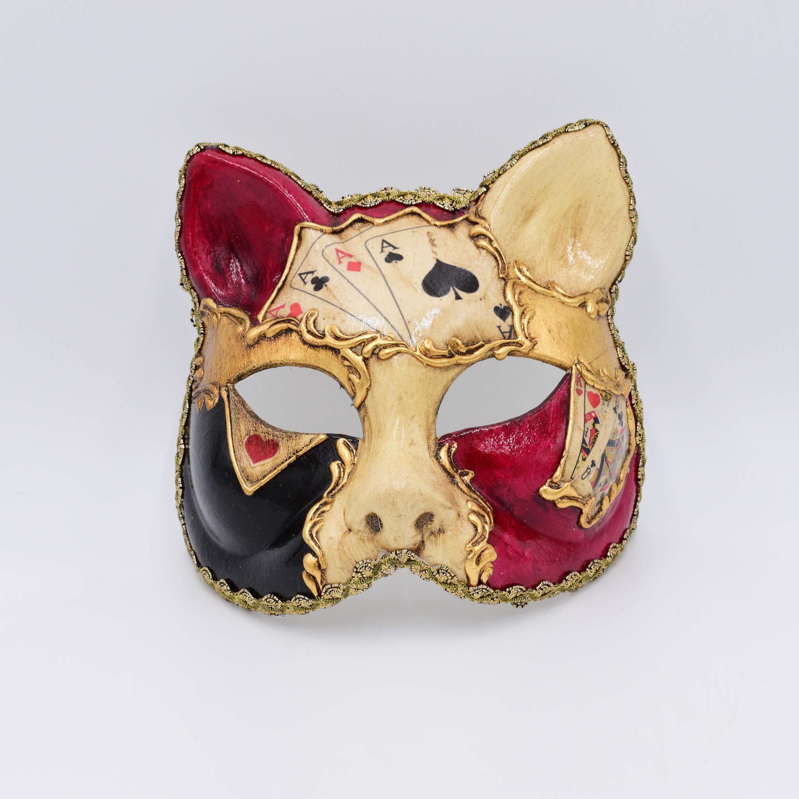 Maschera Gatto con decorazione poker e rifinitura in foglia oro – Laguna Maschere  Veneziane