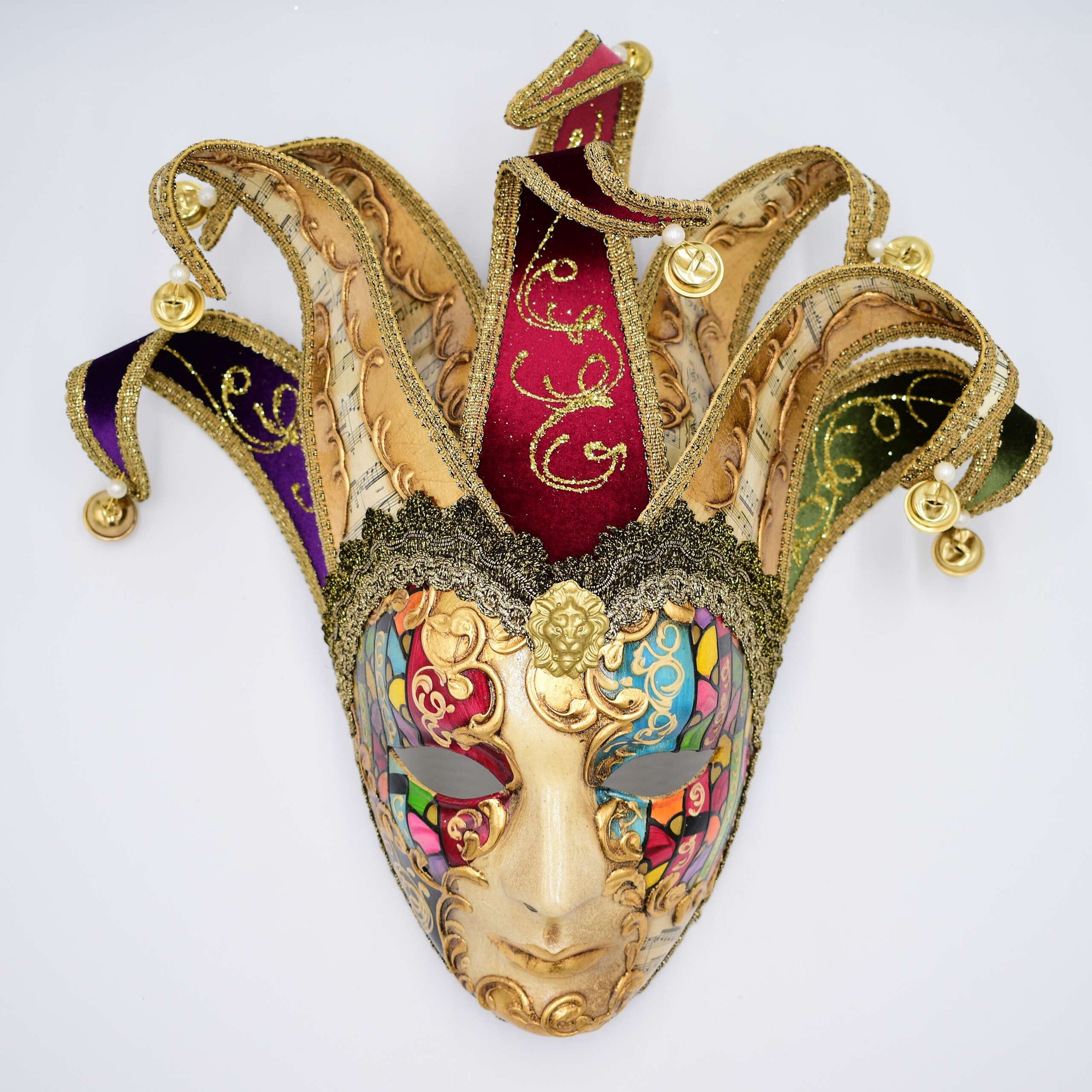 Maschera Volto Uomo Jolly con decorazione fantasy e rifinitura in foglia  oro – Laguna Maschere Veneziane